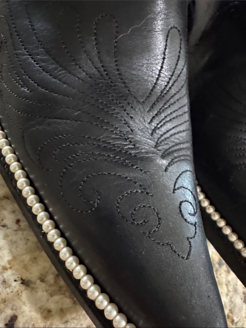 Tony Lama Black Leather Western Knee-High Boots wPearl Detail and Star Accent - Picture 4 of 10